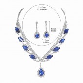 JS9789 Sparkling Diamond Super Beautiful Necklace Earring Set Bridal Jewelry Blue Water Drop Pendant