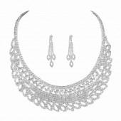 JS9796 High end geometric design paired with bridal wedding dresses, rhinestone necklace, earring set