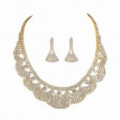 JS9797 High end geometric design paired with bridal wedding dresses, rhinestone necklace, earring set