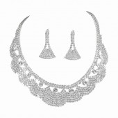 JS9799 High end geometric design paired with bridal wedding dresses, rhinestone necklace, earring set