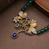 NL9806 Beaded versatile emerald long necklace