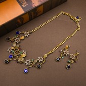 NL9807 Vintage flower patterned necklace earrings