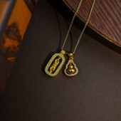 NL9811 Ancient sand gold necklace, rotatable diamond pestle, gourd, rhinestone pendant necklace