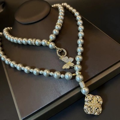 NL9853 European and American Butterfly Diamond Pearl Necklace