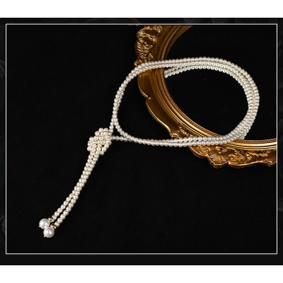 NL9861 Extra long necklace, sweater chain, multi-layer stacked pearl jewelry