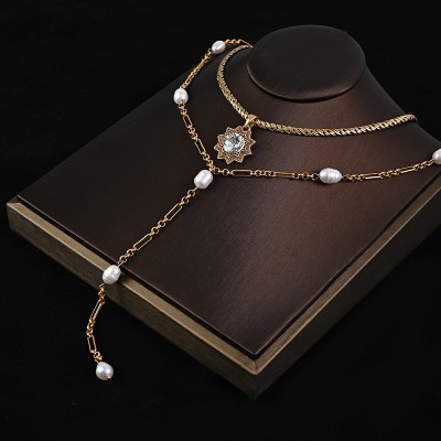 NL9865 Artistic retro octagonal star pearl necklace