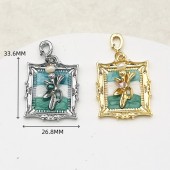 PS9722 18k copper plated real gold oil painting style three-dimensional hand-painted DIY pendant（2PCS）