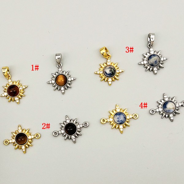 PS9723 Maillard Tiger Eye Stone Natural Stone Sunflower Necklace Pendant Accessories（2PCS）