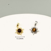 PS9723 Maillard Tiger Eye Stone Natural Stone Sunflower Necklace Pendant Accessories（2PCS）