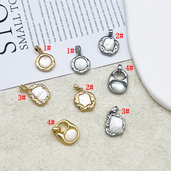 PS9728 Geometric shaped mother of pearl pendant DIY necklace plated with 18K gold（2PCS）