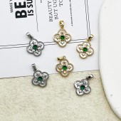 PS9729 Vintage emerald natural white shell clover pendant DIY accessory material（2PCS）