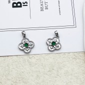 PS9729 Vintage emerald natural white shell clover pendant DIY accessory material（2PCS）