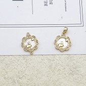 PS9730 18K genuine gold electroplated micro inlaid honeycomb bee hexagonal star jade rabbit pendant（2PCS）