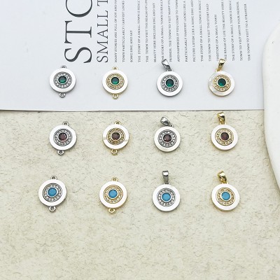 PS9732 18K genuine gold electroplated natural mother oyster zircon pendant single loop  1#（2PCS）