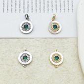 PS9732-1 18K genuine gold electroplated natural mother oyster zircon pendant double loop 1#（2PCS）