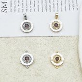 PS9732-1 18K genuine gold electroplated natural mother oyster zircon pendant double loop 1#（2PCS）