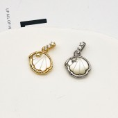 PS9733 18k gold-plated real gold inlaid zircon mother shell geometric pendant  DIY accessories（2PCS）