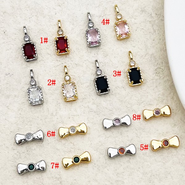 PS9735 18K genuine gold vintage colored zircon pendant DIY necklace bracelet earring accessories（2PCS）