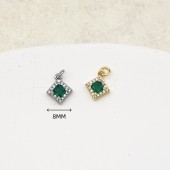 PS9736 18K gold-plated inlaid emerald geometric square pendant DIY accessories（2PCS）