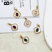PS9742 18k gold-plated retro micro inlaid zircon white shell pendant（2PCS）