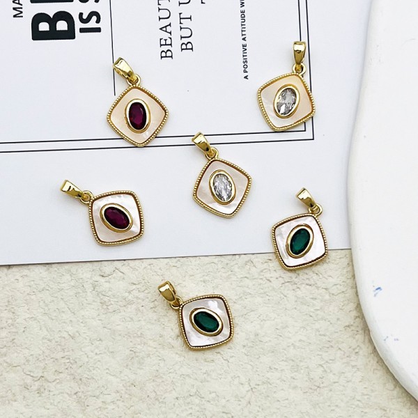 PS9742 18k gold-plated retro micro inlaid zircon white shell pendant（2PCS）