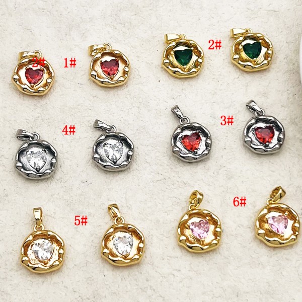 PS9744 18k gold-plated double-sided heart-shaped zircon pendant（2PCS）