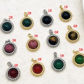 PS9745 18K gold-plated tiger eye stone natural agate turquoise retro pendant pendant pendant DIY（2PCS）