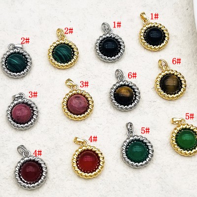 PS9745 18K gold-plated tiger eye stone natural agate turquoise retro pendant pendant pendant DIY（2PCS）