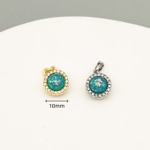 PS9746 Copper plated 18K real gold starry sky cat's eye stone circular diamond accessory（2PCS）