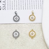 PS9747 Retro micro inlaid zircon round mother of pearl pendant pendant with copper plated 18K gold（2PCS）