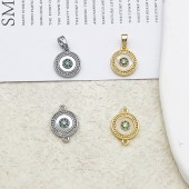 PS9747 Retro micro inlaid zircon round mother of pearl pendant pendant with copper plated 18K gold（2PCS）