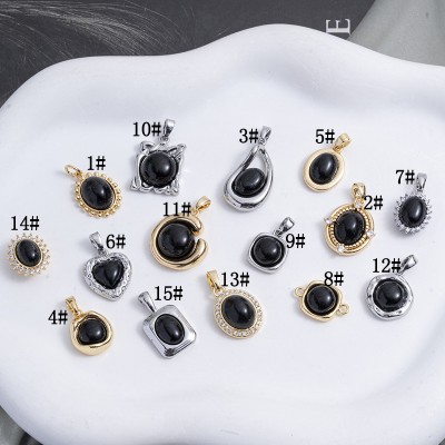 PS9750-1 Inlaid black agate necklace bracelet earrings pendant plated 18k（2PCS）