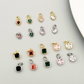 PS9751 Inlaid with colorful zircon heart and square necklace bracelet, earrings pendant plated 18k（2PCS）