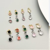 PS9751 Inlaid with colorful zircon heart and square necklace bracelet, earrings pendant plated 18k（2PCS）