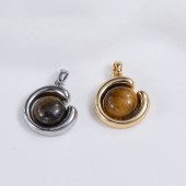 PS9753 18K gold-plated premium tiger eye stone irregular pendant in Mirad color（2PCS）