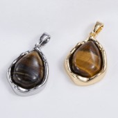 PS9753 18K gold-plated premium tiger eye stone irregular pendant in Mirad color（2PCS）