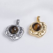 PS9753 18K gold-plated premium tiger eye stone irregular pendant in Mirad color（2PCS）