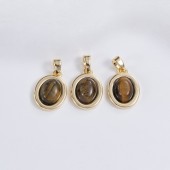 PS9753-1 18K gold-plated premium tiger eye stone irregular pendant in Mirad color（2PCS）