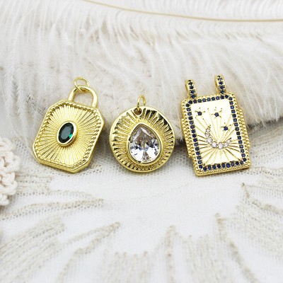 PS9754-2 Hexagram Eye Pendant DIY Accessories Necklace Copper Plated 18K Real Gold（2PCS）