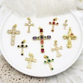 PS9757 DIY pendant with micro inlaid colored zircon cross necklace, color preserved and plated with 18K real gold(2PCS) PS9757 DIY pendant with micro inlaid colored zircon cross necklace, color preserved and plated with 18K real gold(2PCS)