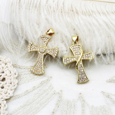 PS9757-3 DIY pendant with micro inlaid colored zircon cross necklace, color preserved and plated with 18K real gold（2PCS）