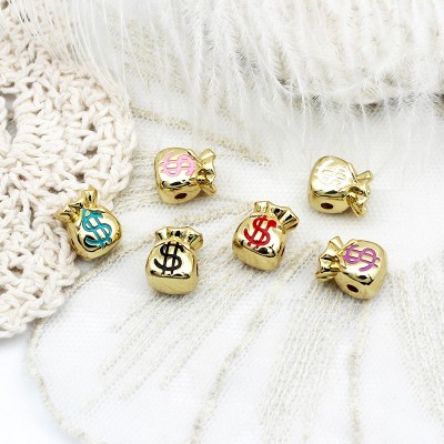 PS9758 Color 3D Money Bag Bead Horizontal Perforation Pendant DIY Accessories（2PCS）