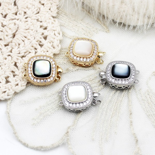 PS9759 Micro inlaid mother of pearl square rectangular pearl necklace sweater chain connecting buckle(2PCS) PS9759 Micro inlaid mother of pearl square rectangular pearl necklace sweater chain connecting buckle(2PCS)