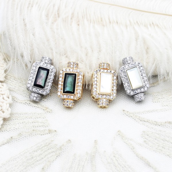 PS9759-1 Micro inlaid mother of pearl square rectangular pearl necklace sweater chain connecting buckle（2PCS）