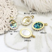 PS9760 Vintage pearl+shell oval rose necklace bracelet DIY pendant pendant plated with 18K real gold（2PCS）