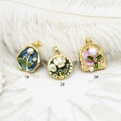 PS9761-1 Monet oil painting series necklace pendant pendant DIY accessories 18k gold electroplating（2PCS）