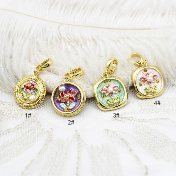 PS9761-6 Monet oil painting series necklace pendant pendant DIY accessories 18k gold electroplating（2PCS）