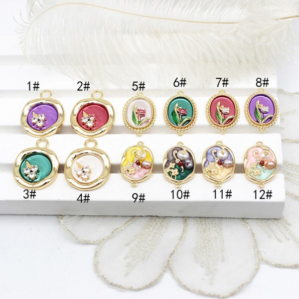 PS9762-7 Vintage Monet Garden Oil Painting Style Three Dimensional Pearl Necklace Universal Buckle Pendant DIY Accessories Jewelry Materials（2PCS）