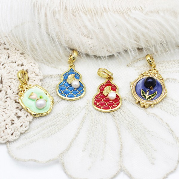 PS9762 Vintage Monet Garden Oil Painting Style Three Dimensional Pearl Necklace Universal Buckle Pendant DIY Accessories Jewelry Materials（2PCS）