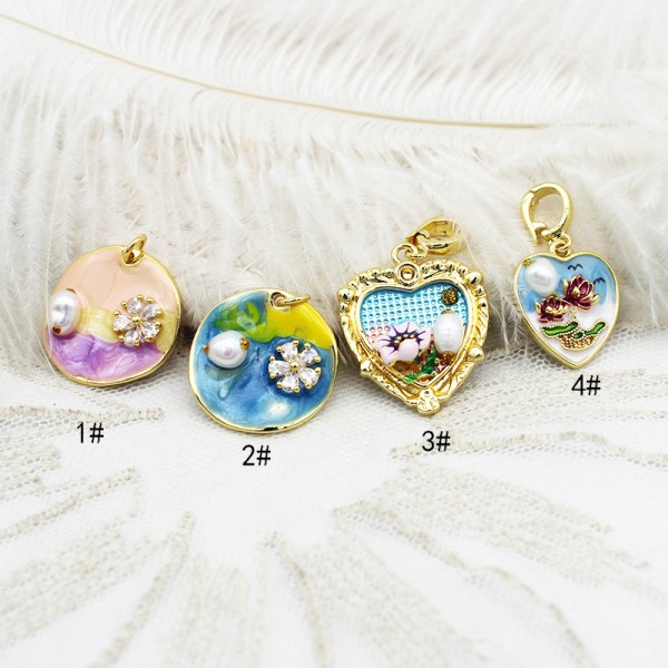 PS9762-3 Vintage Monet Garden Oil Painting Style Three Dimensional Pearl Necklace Universal Buckle Pendant DIY Accessories Jewelry Materials（2PCS）